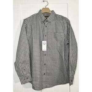 Cabela's Button Down Size LARGE Gray White Check Shirt Nanotex NWT